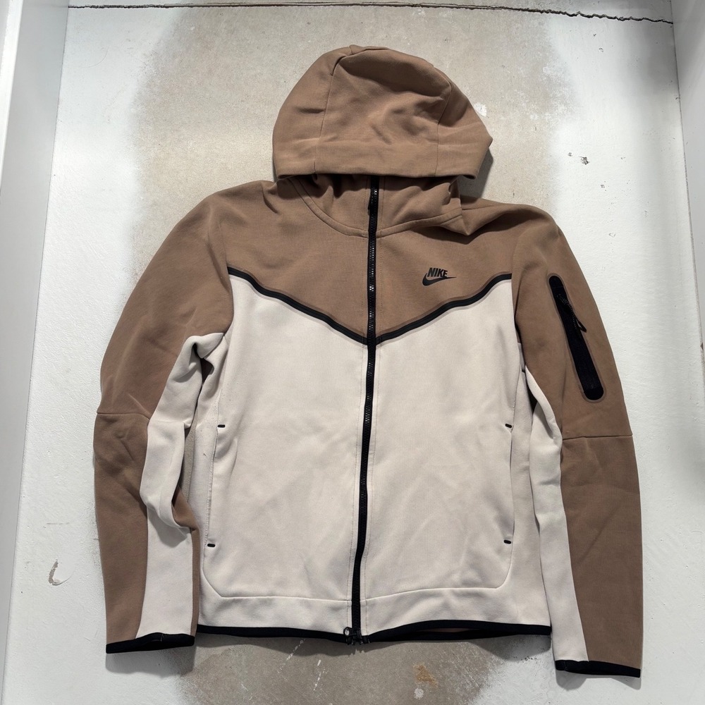 Nike Tech Fleece Full Zip Hoodie Mens Medium Khaki Bone Colorblock